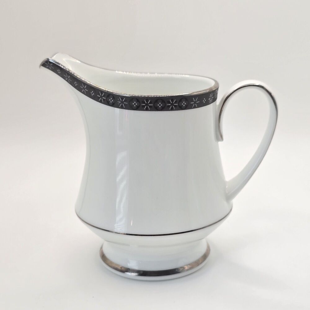 Vintage Noritake Peking 8 oz. Creamer Black & Platinum 2229 4.25"